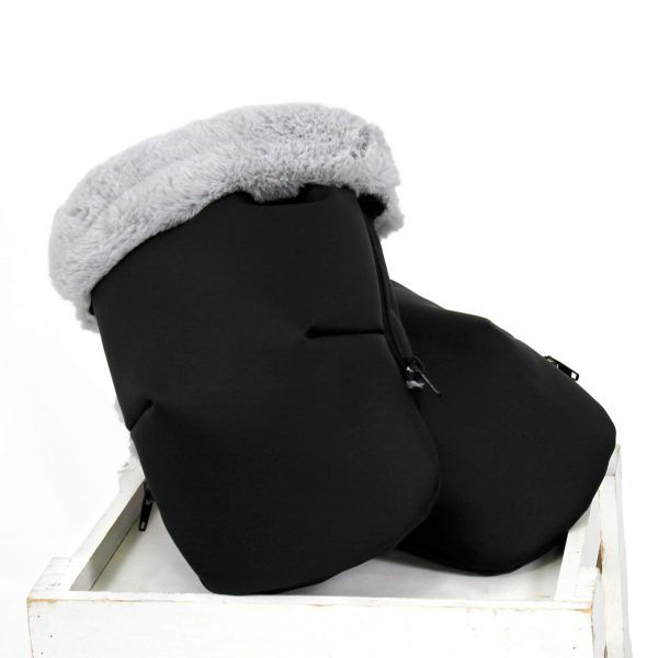 Guante-PoliNegro peluche gris