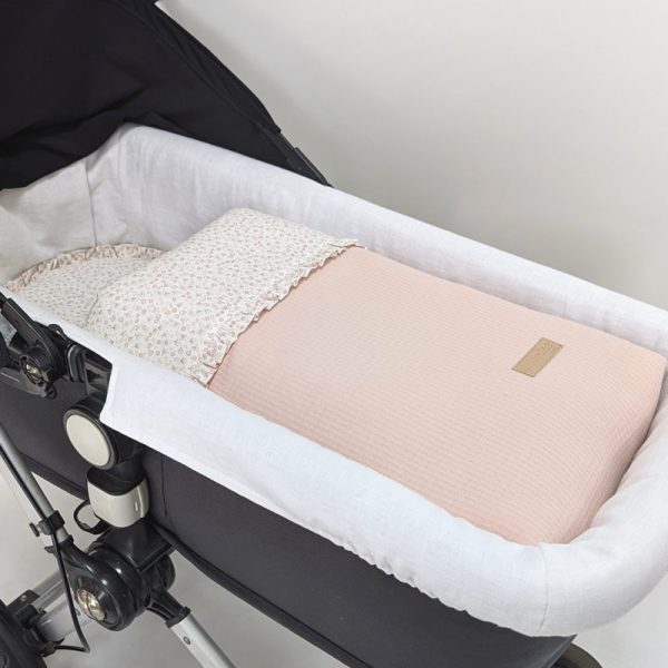 Capazo-Adoquines rosa con embozo Vichy Flor rosa