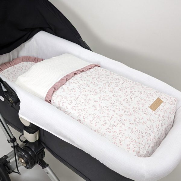 Capazo-Ramas rosa con remate en Trama rosa