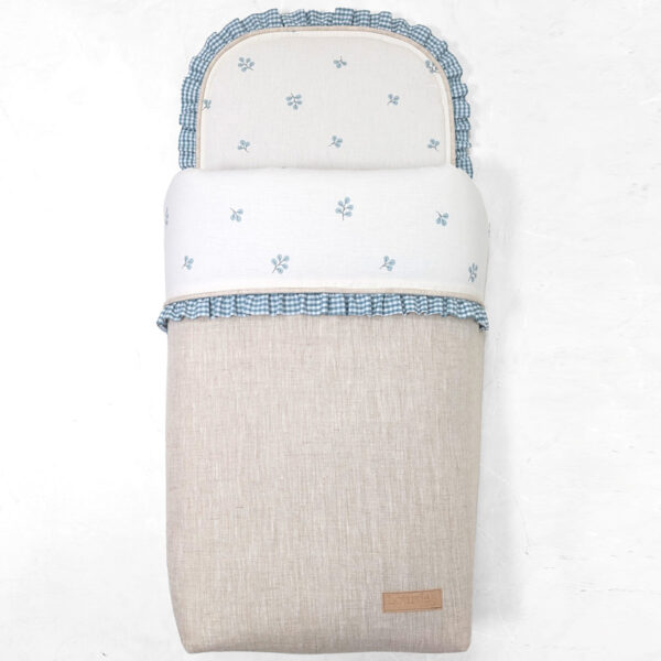 Capazo-Loneta con hojas acua y remate vichy verde